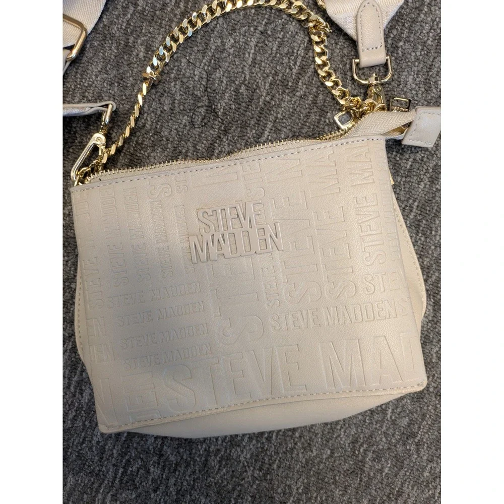 Steve Madden Cream Embossed Logo Crossbody Bag With‎ Chain Strap
